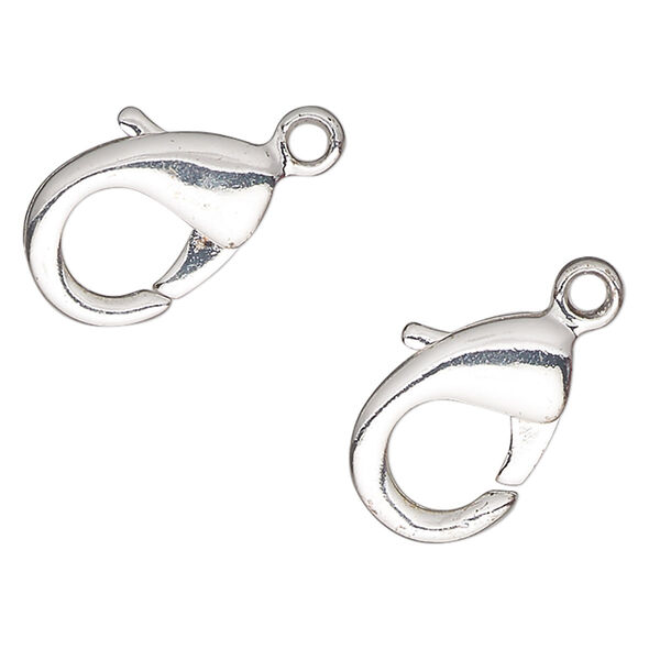 Clasp, lobster claw, silver-finished brass, 12x8mm. Sold per pkg of 2. image number 0