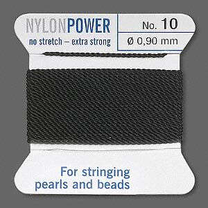 Thread, Griffin, nylon, black, size #10. Sold per 2-meter card (approximately 78 inches).