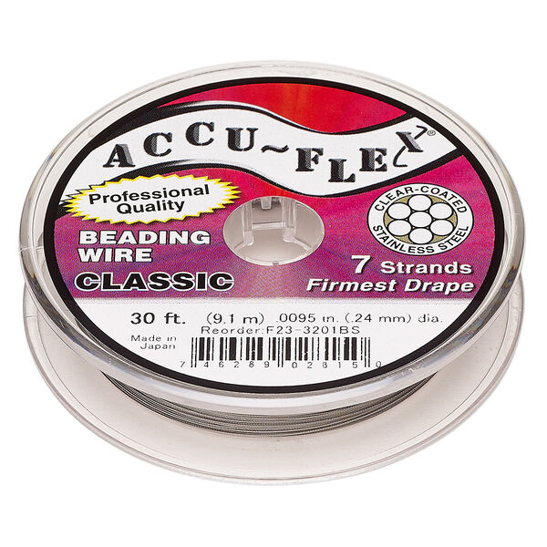Beading wire, Accu-Flex®, nylon and stainless steel, clear, 7 strand, 0.0095-inch diameter. Sold per 30-foot spool. image number 0