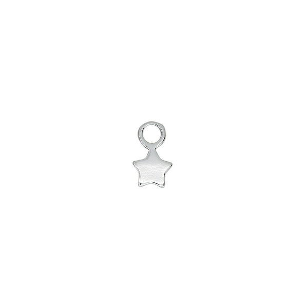 Charm, sterling silver, 5.5mm single-sided star with 4mm closed round loop. Sold per pkg of 2. image number 0