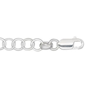 Chain, sterling silver, 6.5mm flat round cable, 7 inches with lobster claw clasp. Sold individually.