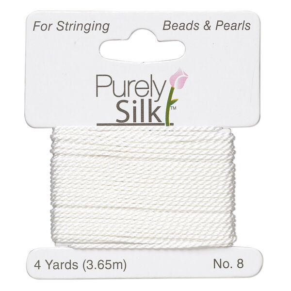 Thread, Purely Silk™, white, heavy, size #8, 33-pound test. Sold per 4-yard card. image number 0