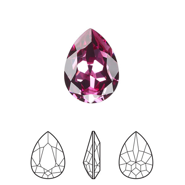 Fancy stone 48pk dark rose foil back, Swarovski® 18x13mm pear 4320 image number 0