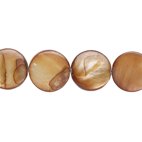 Mother-of-pearl shell 1pkg1, puffed flat round bead 15 inch terra cotta 12-13mm image number 0