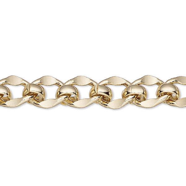 Chain, gold-finished brass, 8mm long and short. Sold per 50-foot spool. image number 0