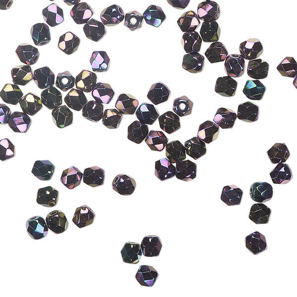 Bead 1pkg120 Czech fire-polished glass, opaque iris purple, 3mm faceted round. image number 0