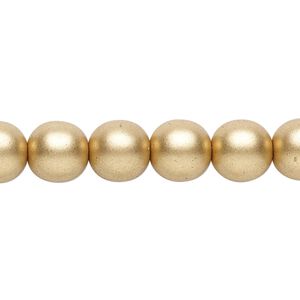 Bead, Czech glass druk, opaque satin gold, 10mm round. Sold per 15-1/2" to 16" strand.