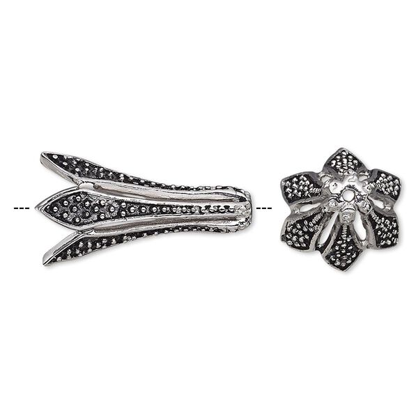 Cone, antique silver-plated bronze, 23x14mm petal, 10mm inside diameter. Sold individually. image number 0