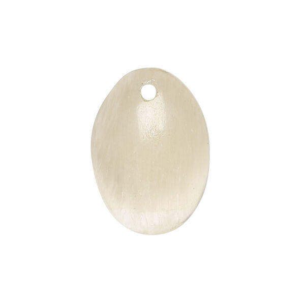 Drop, golden selenite (waxed), 23x16mm-25x18mm hand-cut one-sided puffed oval, B grade, Mohs hardness 2 to 2-1/2. Sold individually. image number 0