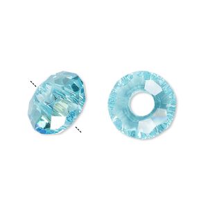 Bead 12pk 32 facets translucent turquoise blue AB, Celestial Crystal® Dione® 14x8mm rondelle