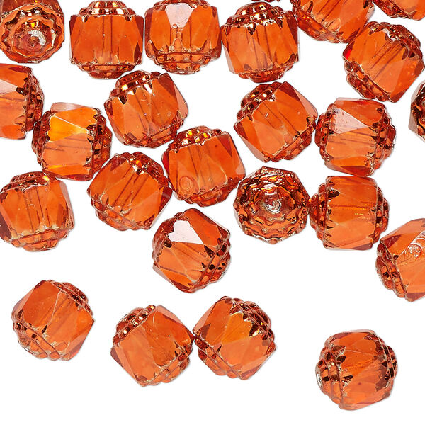 Czech pressed glass 1pkg50, cathedral bead dipped décor translucent Apollo tangerine 8mm image number 0
