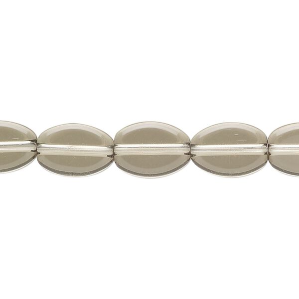 Bead, glass, transparent olive green, 12x8mm flat oval. Sold per 8-inch strand, approximately 15 beads. image number 0