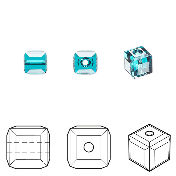 Bead 144pk blue zircon, Swarovski® 6mm cube 5601 image number 0