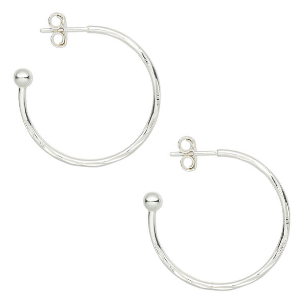 Earring, sterling silver, 22x1.5mm diamond-cut hoop with 3mm ball. Sold per pkg of 2 pairs. image number 0