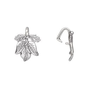 Bail, ice-pick, antiqued sterling silver, 15x13mm fancy leaf, 5mm grip length. Sold individually.
