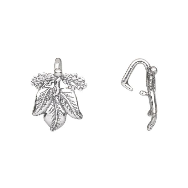 Bail, ice-pick, antiqued sterling silver, 15x13mm fancy leaf, 5mm grip length. Sold individually. image number 0