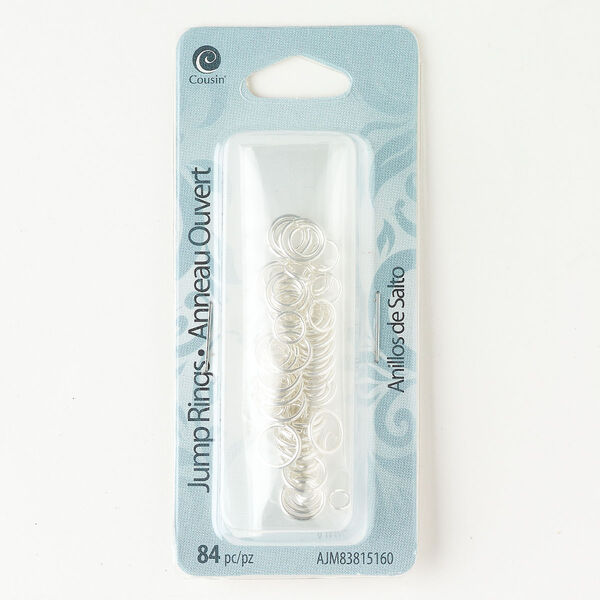 Jump ring mix, steel, pkg/84, 4-8mm open round, 2.5-6.8mm inside diameter, silver finish, 19 gauge / 21 gauge / 23 gauge. image number 0
