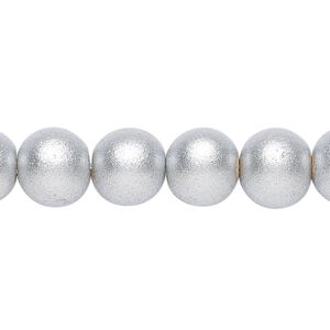 Bead, painted Taiwanese cheesewood (coated), metallic silver, 9-10mm round. Sold per pkg of (2) 15-1/2" to 16" strands.