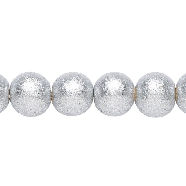 Bead, painted Taiwanese cheesewood (coated), metallic silver, 9-10mm round. Sold per pkg of (2) 15-1/2" to 16" strands. image number 0