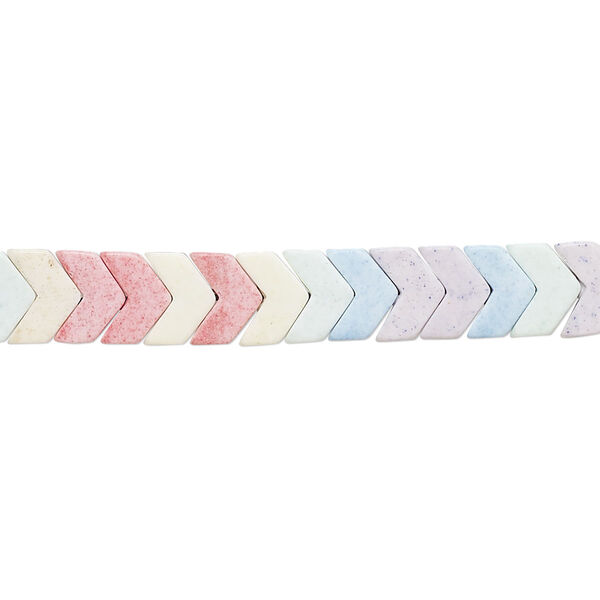 Bead, porcelain, opaque matte multicolored, 6.5x4mm chevron. Sold per 15-1/2" to 16" strand, approximately 110 to 130 beads. image number 0