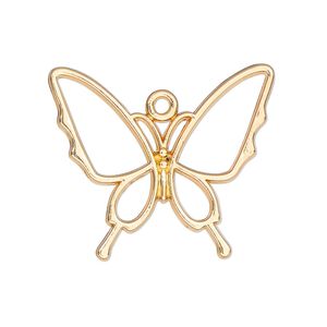 Component, resin frame, gold-finished "pewter" (zinc-based alloy), 30x26mm open butterfly. Sold per pkg of 4.