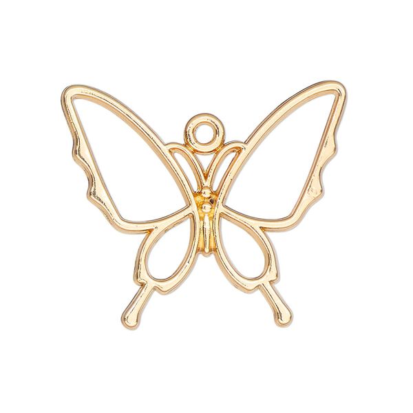 Component, resin frame, gold-finished "pewter" (zinc-based alloy), 30x26mm open butterfly. Sold per pkg of 4. image number 0
