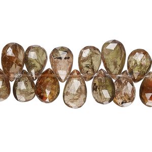 Andalusite 1pkg1, hand-cut top-drilled faceted puffed teardrop bead natural , 7 inch 8x6mm-14x7mm