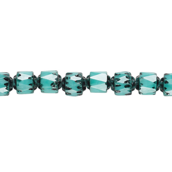 Bead, Czech glass, opaque turquoise blue and black, 6mm round cathedral. Sold per 15-1/2" to 16" strand. image number 0