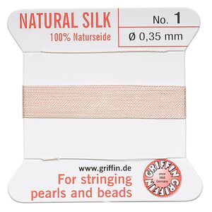 Thread, Griffin, silk, light pink, size #1. Sold per 2-meter card (approximately 78 inches).
