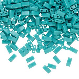 Seed bead, TILA®, glass, pkg/10g, 5x2.3mm half tila rectangle, opaque mint green, (HTL-412).