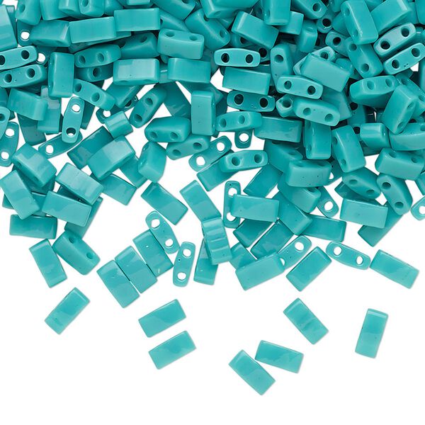 Seed bead, TILA®, glass, pkg/10g, 5x2.3mm half tila rectangle, opaque mint green, (HTL-412). image number 0