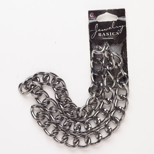 Chain, steel, pkg/18 inches, 11.8mm diamond-cut curb, gunmetal finish. image number 0