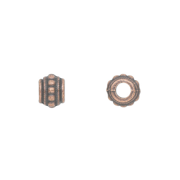 Bead, antique copper-plated "pewter" (zinc-based alloy), 8x6mm beaded barrel. Sold per pkg of 100. image number 0