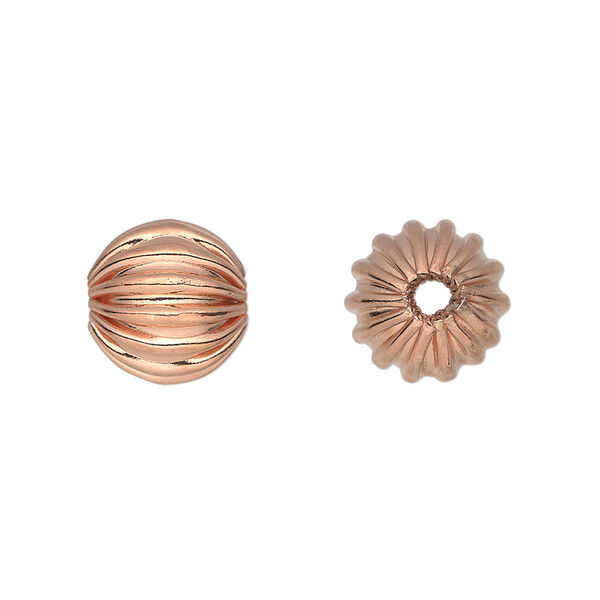 Bead, copper, 12mm corrugated round. Sold per pkg of 8. image number 0
