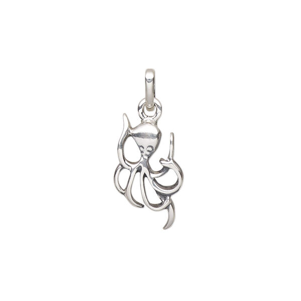 Charm, antique sterling silver, 16x10mm single-sided octopus. Sold individually. image number 0
