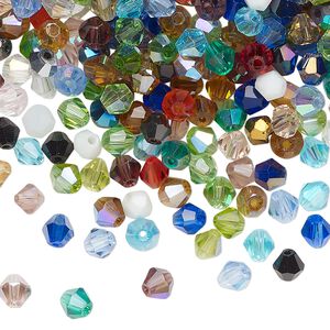 Bead 1pkg1 glass, 4-6mm faceted bicone, 1 ounce mix opaque to transparent mixed colors