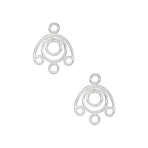Drop, fine silver, 12x9mm wire circle with 3 loops. Sold per pkg of 2.
