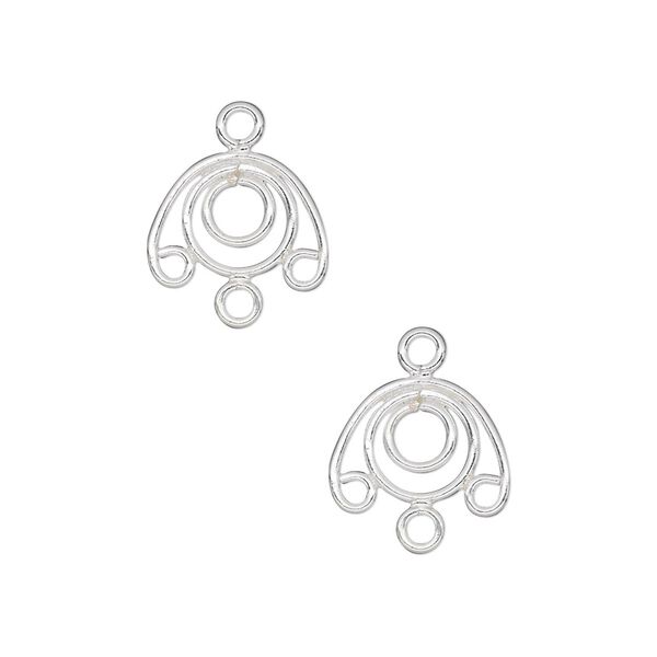 Drop, fine silver, 12x9mm wire circle with 3 loops. Sold per pkg of 2. image number 0