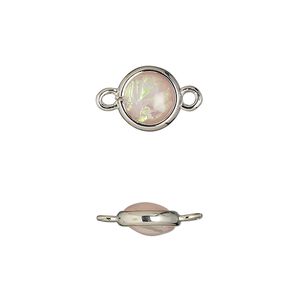 Link, Opalized Ice™, "opal" (resin) and imitation rhodium-finished brass, opaque light pink, 9.5mm double-sided round. Sold per pkg of 6.