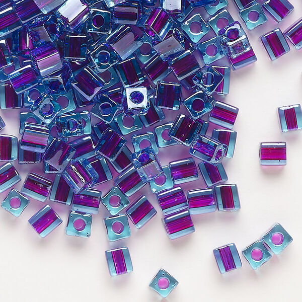 Seed bead, Miyuki 1pkg10g, glass, 3.5-3.7mm square, transparent fuchsia inside dyed color aqua (SB-2651) image number 0