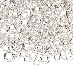 Jump ring mix, silver-plated brass, 3-12mm round, 1.3-10.4mm inside diameter, 18-22 gauge. Sold per 3-ounce pkg, approximately 1,400-1,500 jump rings.