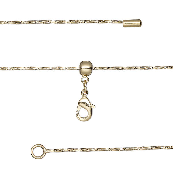 Chain, silicone and gold-finished brass, 0.9mm twisted Boston link, adjustable from 16 to 23-1/2 inches with lobster claw clasp and adjustable slider bead. Sold individually. image number 0