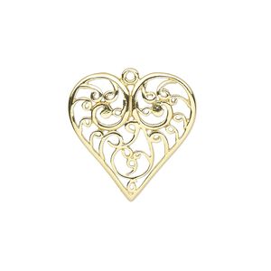 Charm, gold-finished sterling silver, 21x20.5mm single-sided slightly domed heart with cutout design. Sold individually.