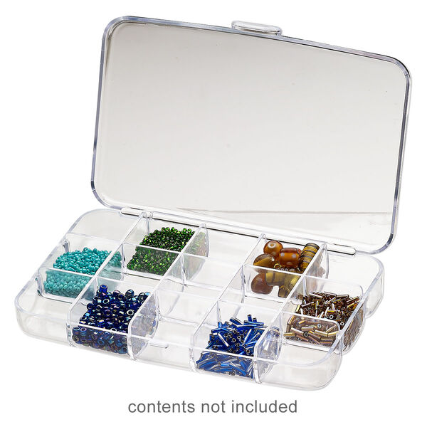 Organizer box, plastic, clear, 6x1x4-inch, 15 compartments. Sold individually. image number 0