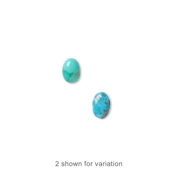 Cabochon, turquoise (dyed / stabilized), blue, 7x5mm calibrated oval, C grade, Mohs hardness 5 to 6. Sold per pkg of 8. image number 0