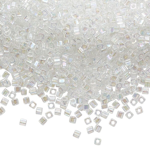 Seed bead, Miyuki, glass, pkg/250g, 1.8mm square, translucent rainbow crystal clear, (SB-250). image number 0