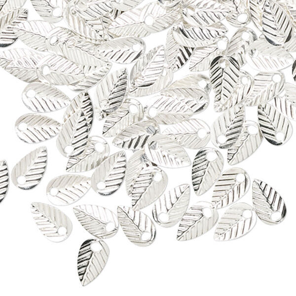 Charm, silver-plated brass, stamped, 6.5x4mm leaf. Sold per pkg of 100. image number 0