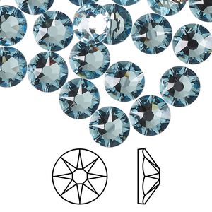 Flat back 144pk aquamarine foil back, Swarovski® 8.412-8.672mm rose round SS40 2088