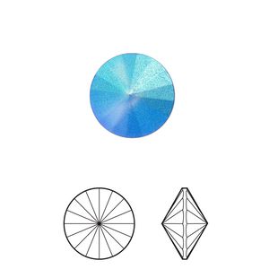 Chaton 2pk sapphire pastel foil back, Crystal Passions® 12mm rivoli 1122