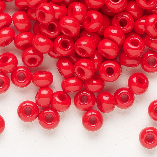 Seed bead, Preciosa Ornela, glass, opaque bright red coral, #2 rocaille. Sold per 500-gram pkg. image number 0
